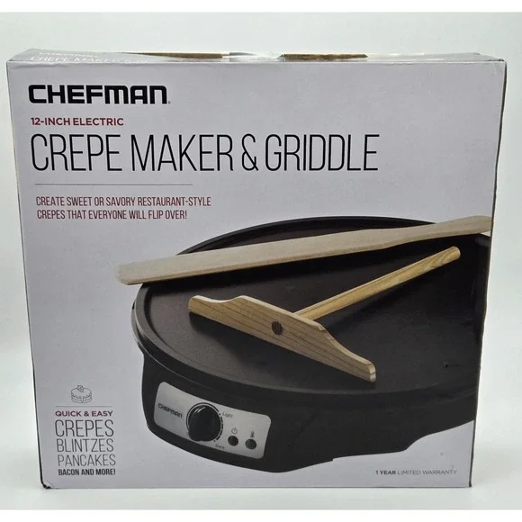 Chefman 12″ Electric Crepe Maker & Griddle Pancakes Blintzes RJ33-C - Picture 1 of 6